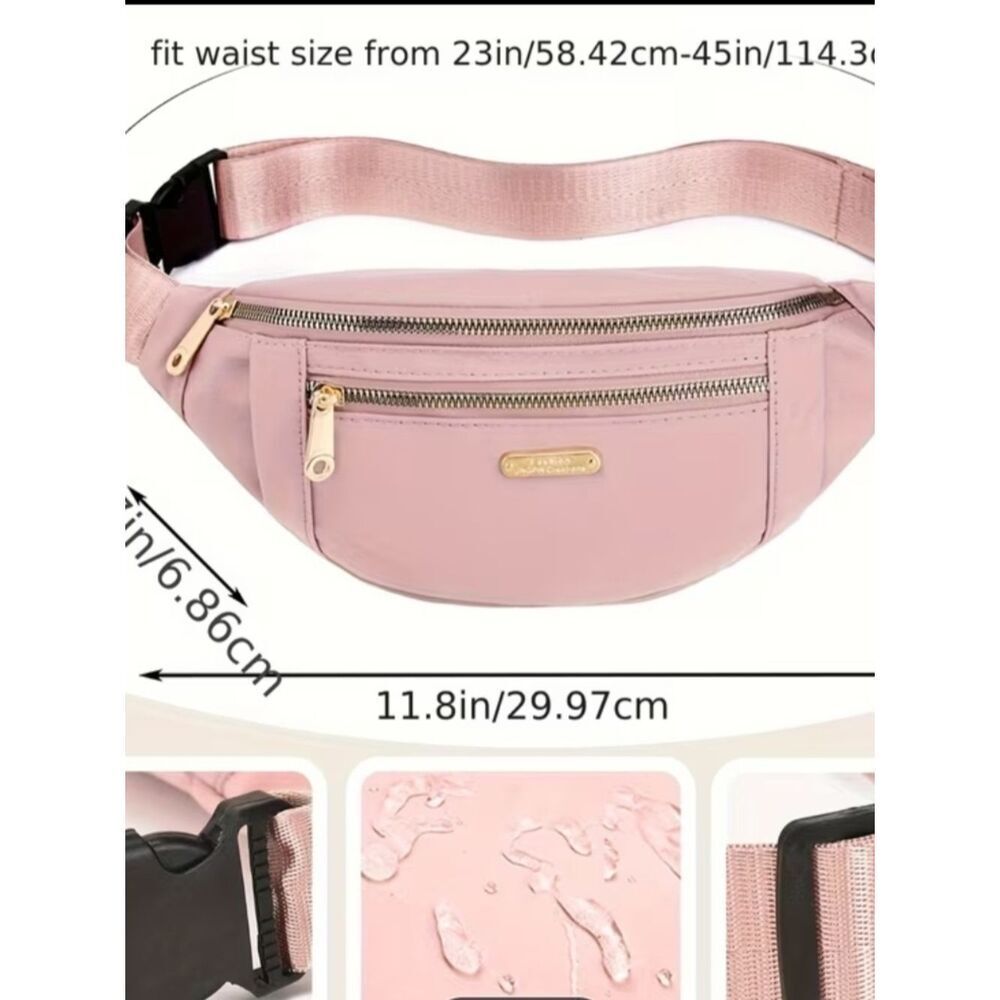 Stylish Pink Waist Bag — Compact Belt Bag with Gold Accents